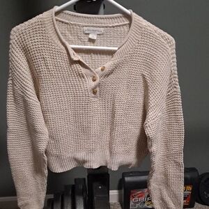 Aeropostale Women's Beige Waffle Henley Sweater